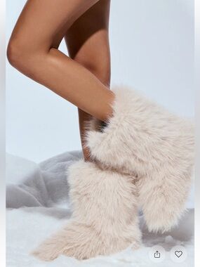Plush Faux Fur Booties in Light Blush